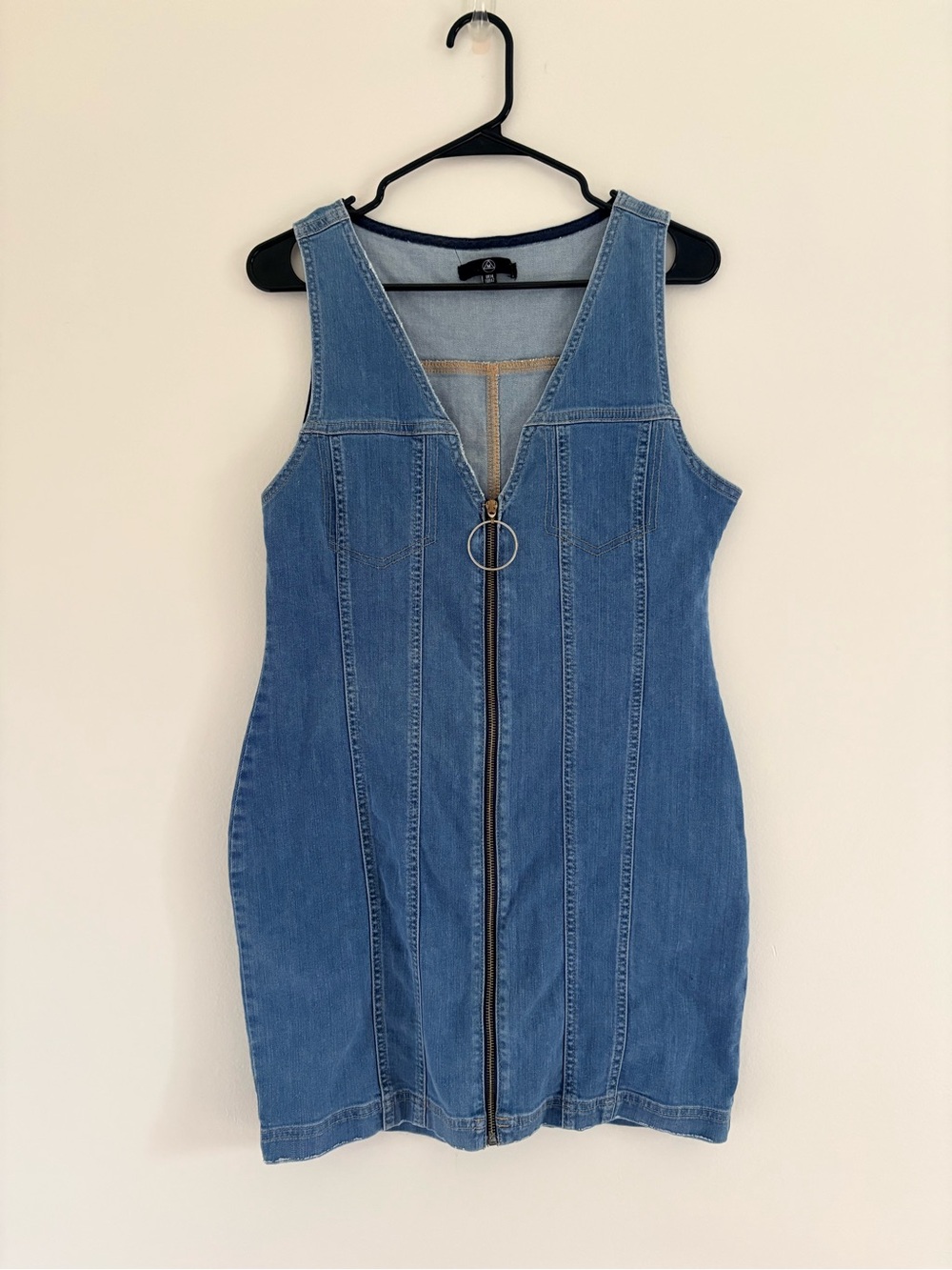 Denim Zip-Front Tank Dress - Blue